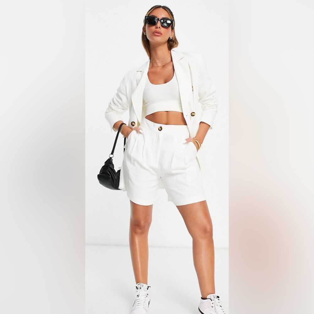 ASOS design linen mom suite shorts in white